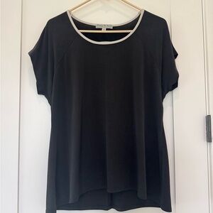 Vintage Suzie Black Top with Cream Trim, XL back cutout detail